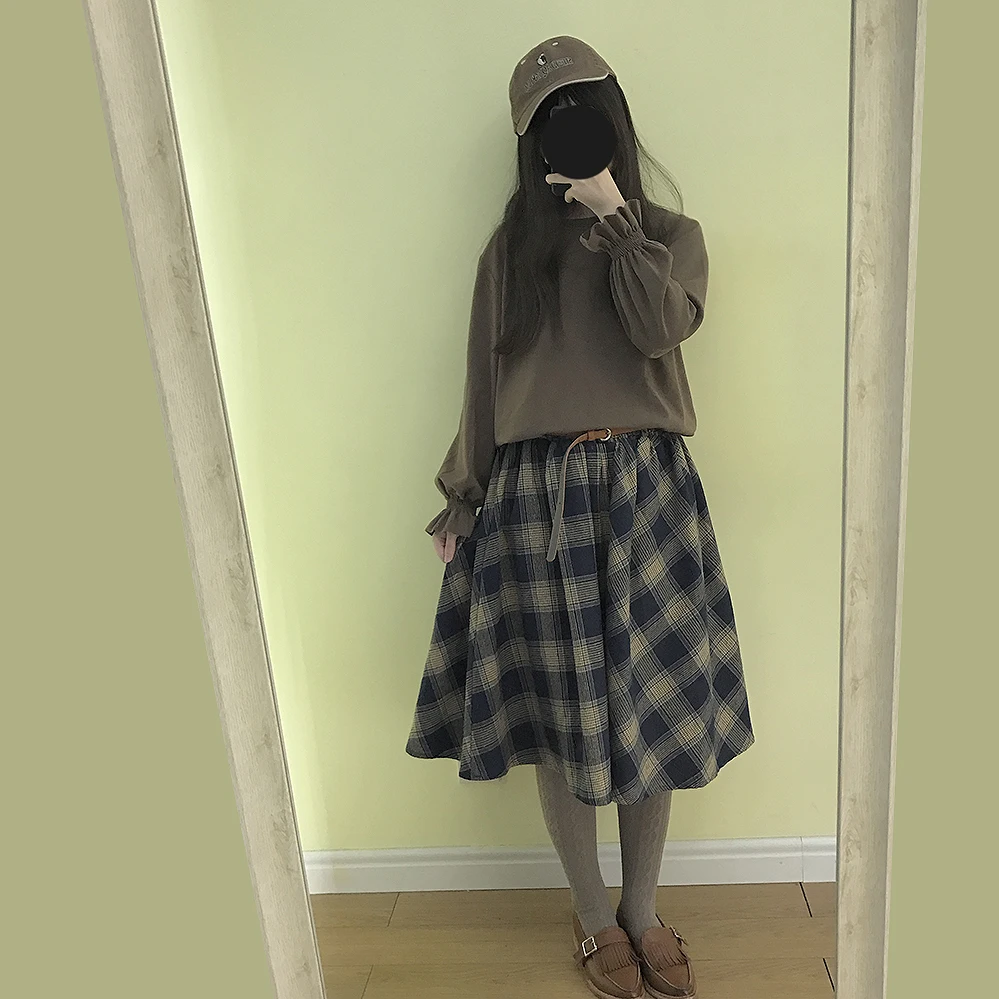 Осенняя Harajuku Женская мода юбки Асимметричная Лоскутная винтажная клетчатая юбка в стиле панк с высокой талией Женская трапециевидная юбка миди