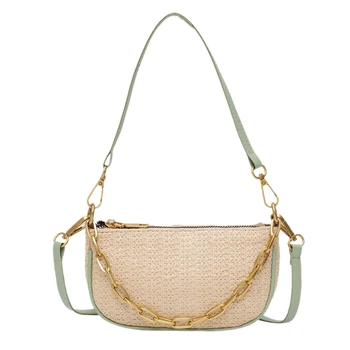 

Straw Weave Women Shoulder Bag Ladies Fashion PU Splicing Messenger Handbag Purse Classic Elegant Crossbody Shoulder Bag