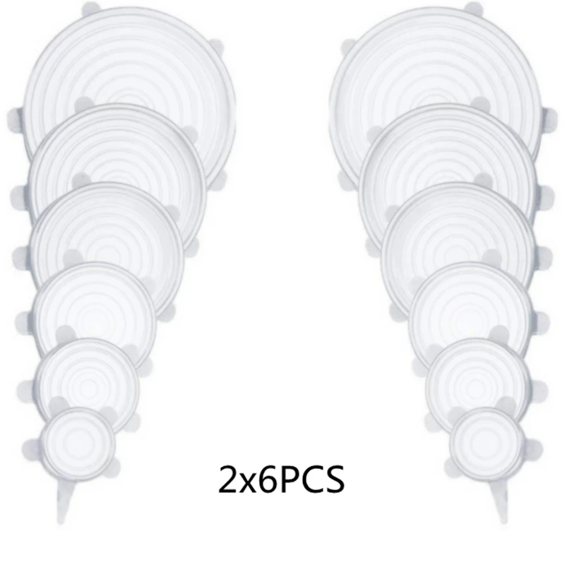 12 шт Силиконовая крышка для упаковки еды, силиконовая крышка для кастрюли, кулинарные кухонные принадлежности, многоразовые эластичные уплотнительные крышки - Цвет: A-12PCS