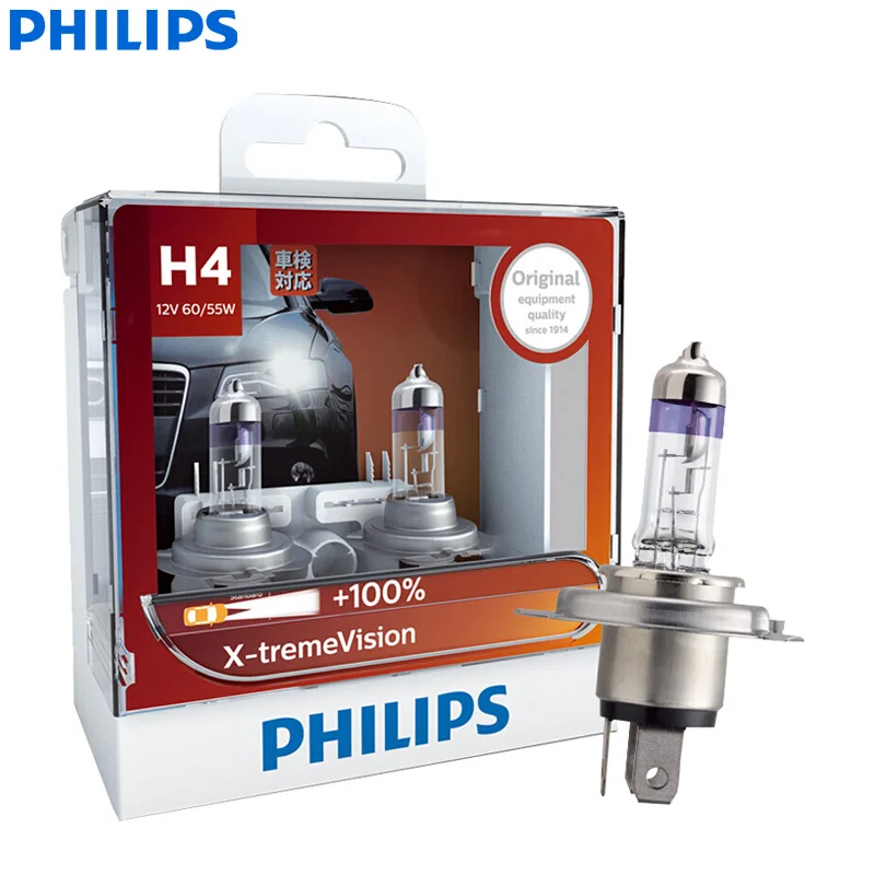 Светодиодная лампа Philips X-treme Vision H1 H4 H7 H11 9003 9005 9006 HB2 HB3 HB4 XV 12V+ более яркий светильник автомобильные галогенные лампы головного светильник, X2