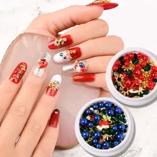 1 коробка Рождественская серия красочный дизайн ногтей горный хрусталь DIY инструмент в коробке красный дизайн ногтей бусины 3D украшение для ногтей