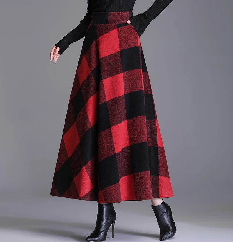 nike tennis skirt High Waist Woolen plaid Skirts Vintage Autumn Winter Warm Women's Midi Skirts Female Fashion Casual Long Streetwear 2022 maxi skirts for women