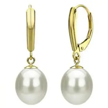 

a pair of natural AAA 10-12MM South sea white pearl earrings 14k/20 Yellow Gold