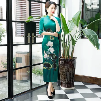 

Sexy Women Cheongsam Elegant Oversize 3XL-5XL Evening Party Dress Vintage Button Velour Winter New Qipao High Split Vestidos