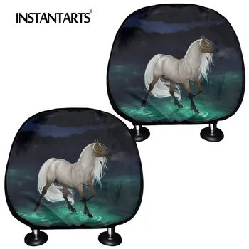 

INSTANTARTS Animal Horse Pattern Set of 2 Car Seat Head Rest Cover Comfortable Neck Pillows Cushion Covers Soft Car Accessories