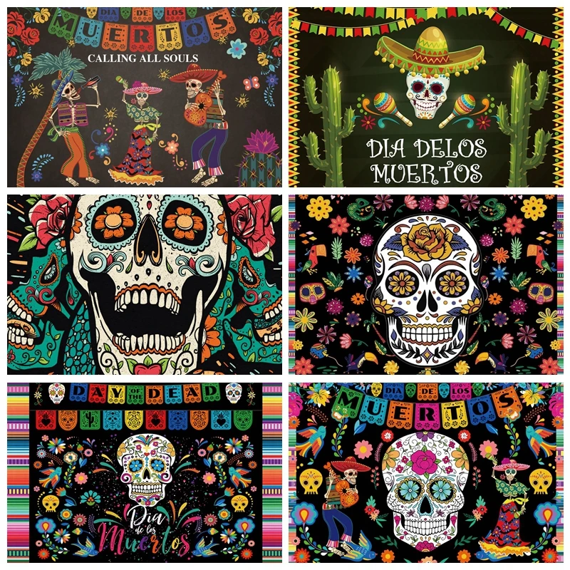 

Yeele Photocall Day Of The Dead Photography Backdrop Dia De Los Muertos Guitar Party Decor Background Photo Studio Photographic