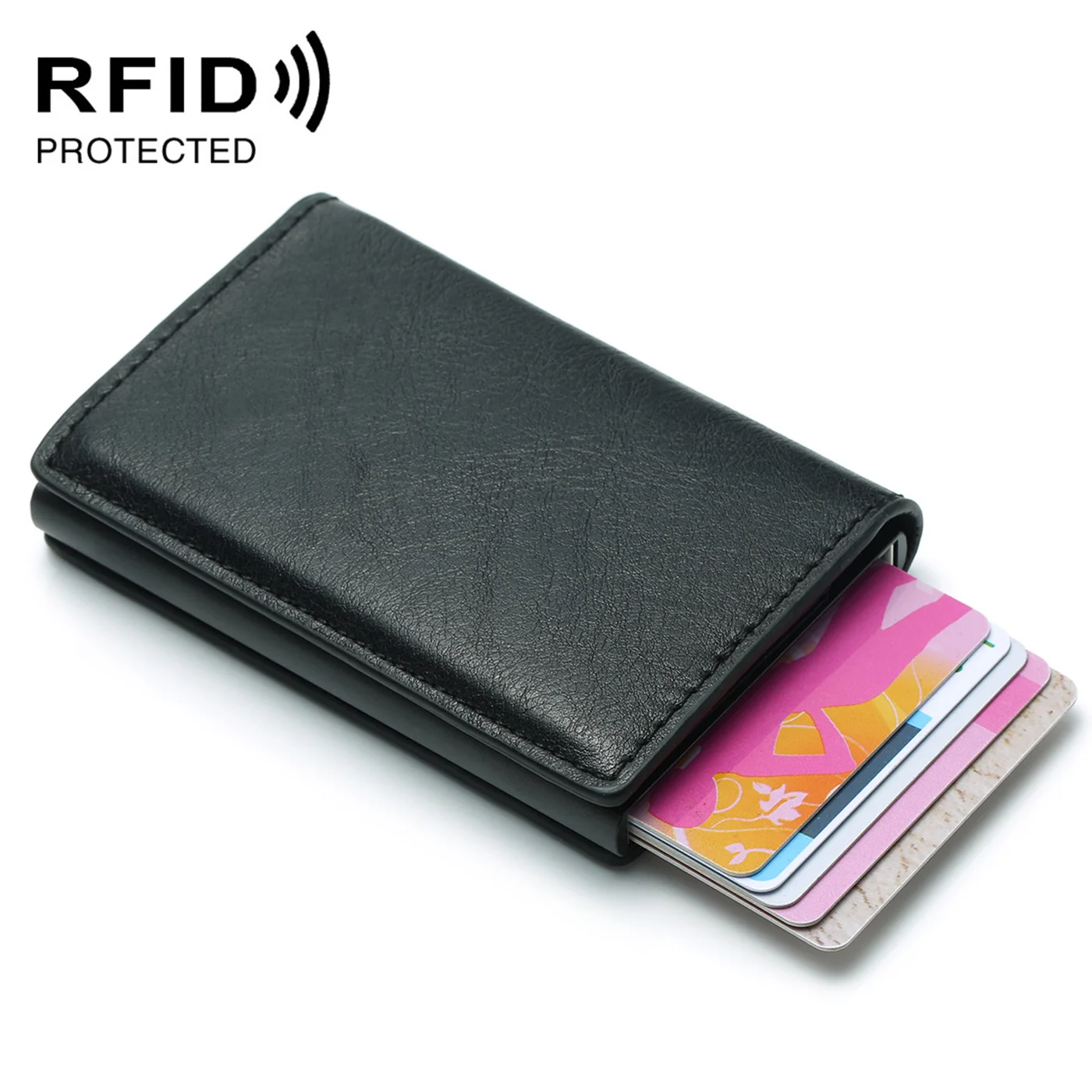 

2019 Fashion Men's Credit Card Holder Anti RFID Blocking Leather Small Wallet ID Card Case Metal Protection Purse For Women