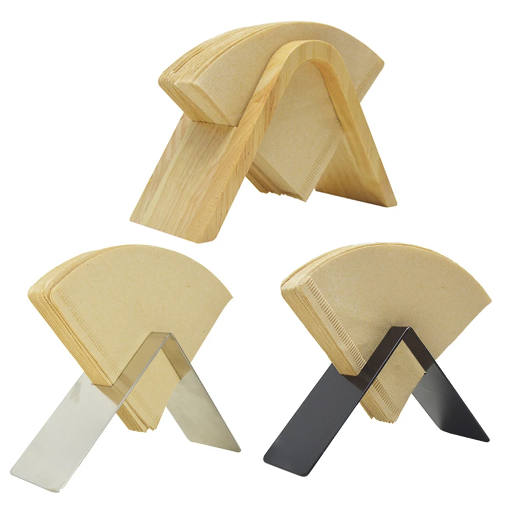 Wooden Coffee Filter Holder Dispenser Rack Stand Fan Shape Coffee Filter Storage Tissue Box Paper Display Shelf Coffee
