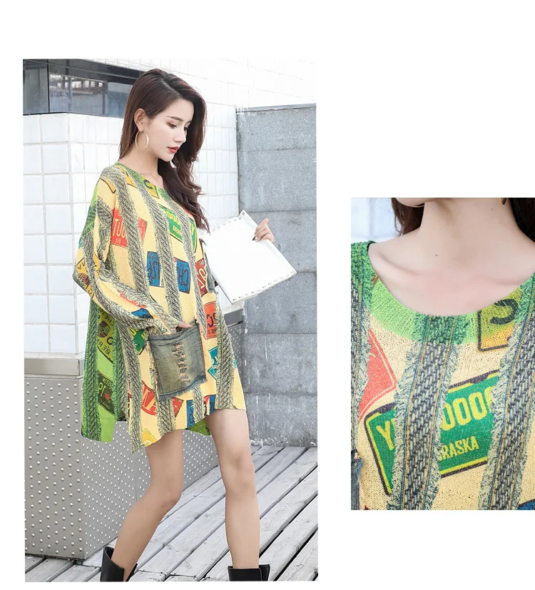 XITAO Винтаж отверстие с печатным рисунком, трикотажный свитер для женщин осень пуловер в стиле пэчворк элегантные маленькие свежие Стиль свитер GCC2036