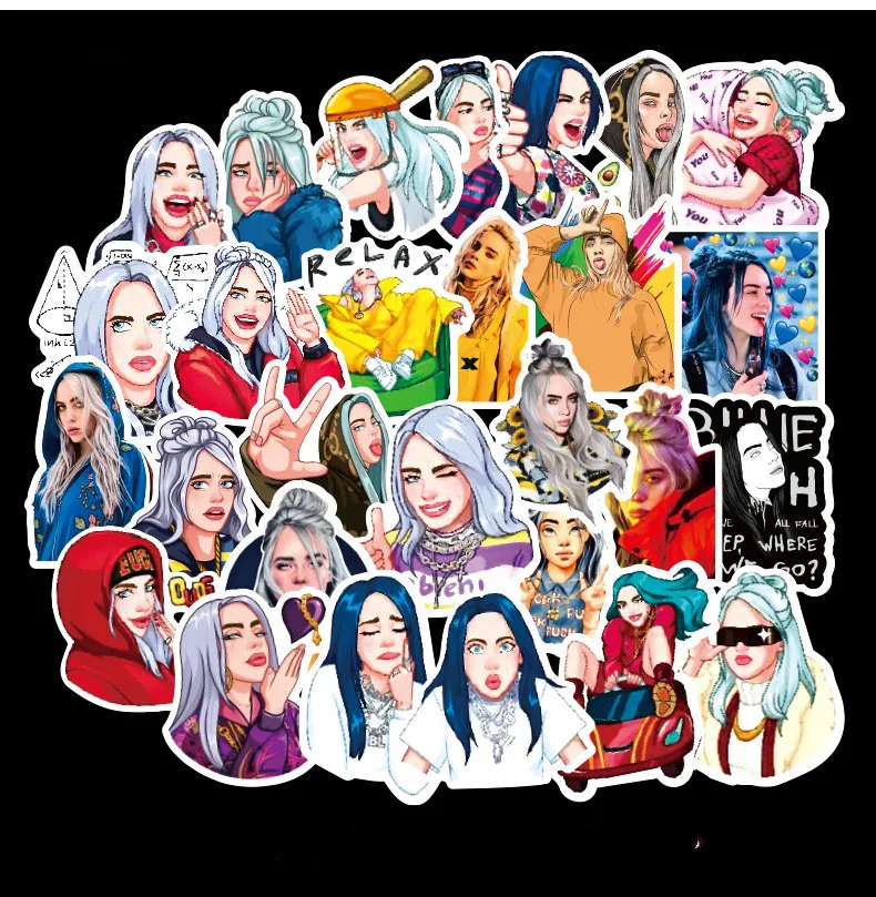 50 шт. Billie Eilish стикер s Пакет Водонепроницаемый чемодан DIY ноутбук гитара скейтборд милый певец мультфильм стикер