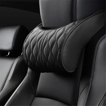 

1 Pcs Comfortable Memory Foam Car Headrest Pillow Leather Embroidered Seat Supports Back Cushion Car Neck Rest Lumbar Pillows