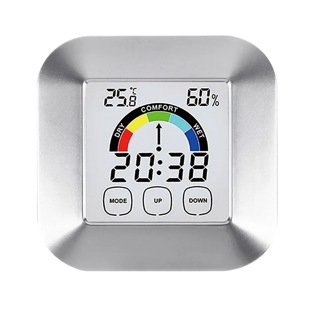 Крытый Многофункциональный цифровой сенсорный контроль термометр гигрометр часы настольные электронные Отображение времени украшение для дома часы - Цвет: Серебристый