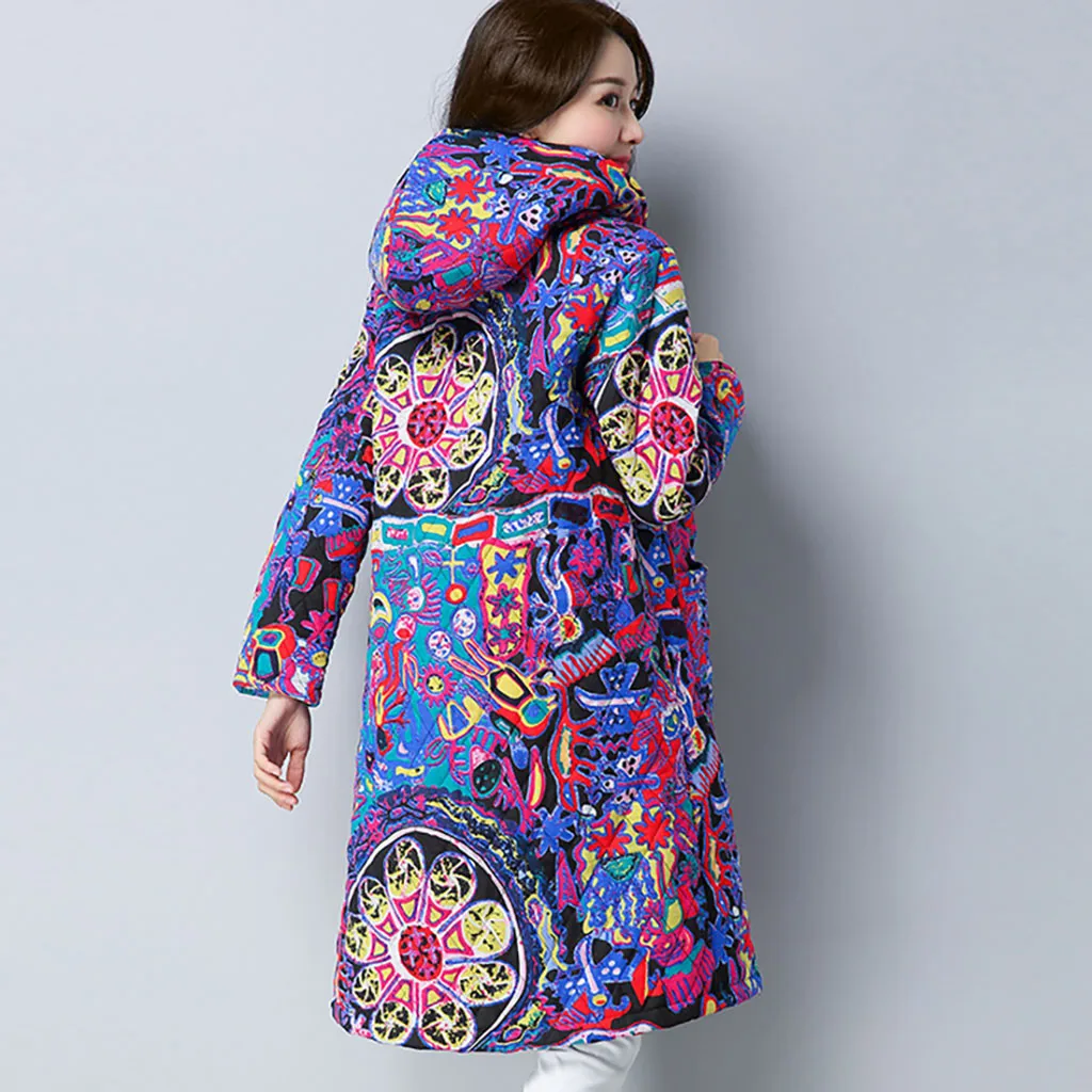 Винтаж Abrigos Mujer Invierno свободная Длинная зимняя куртка женская парка на пуговицах с принтом теплое манто Femme Hiver M-4xl#33