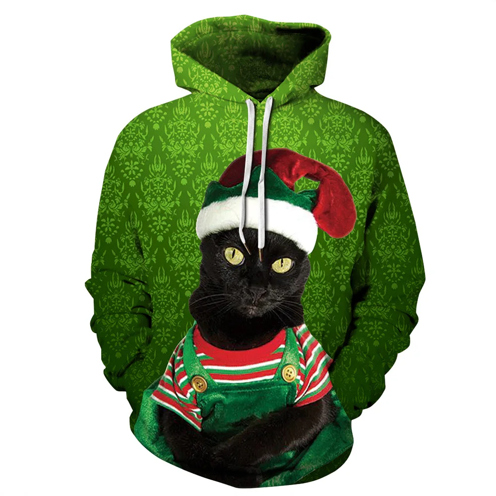 Мужской женский осенне-зимний Уродливый Рождественский свитер, Рождественский свитер с капюшоном для праздников и вечеринок, пуловер, 3D джемпер, топы