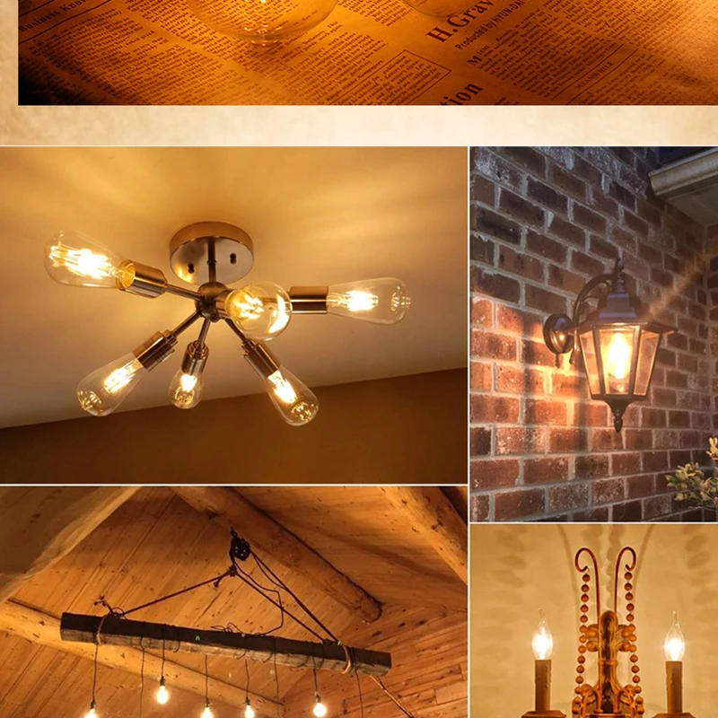 

E27 Bulb Vintage LED Filament Edison Light Lamp Screw Ceiling Lighting