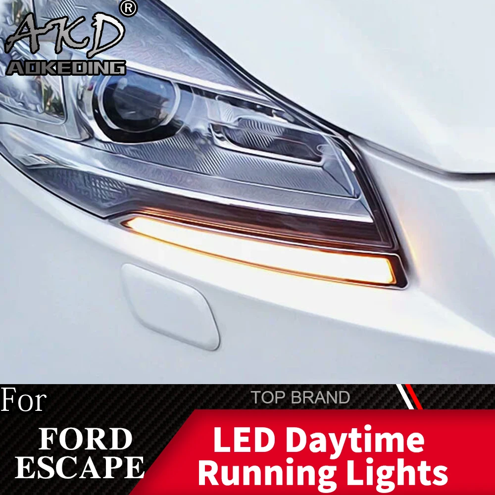 AKD 2 шт. светодиодный фонарь дневного света для Ford Escape 2013 желтый указатель поворота функция 12 В автомобиля DRL противотуманная фара украшение
