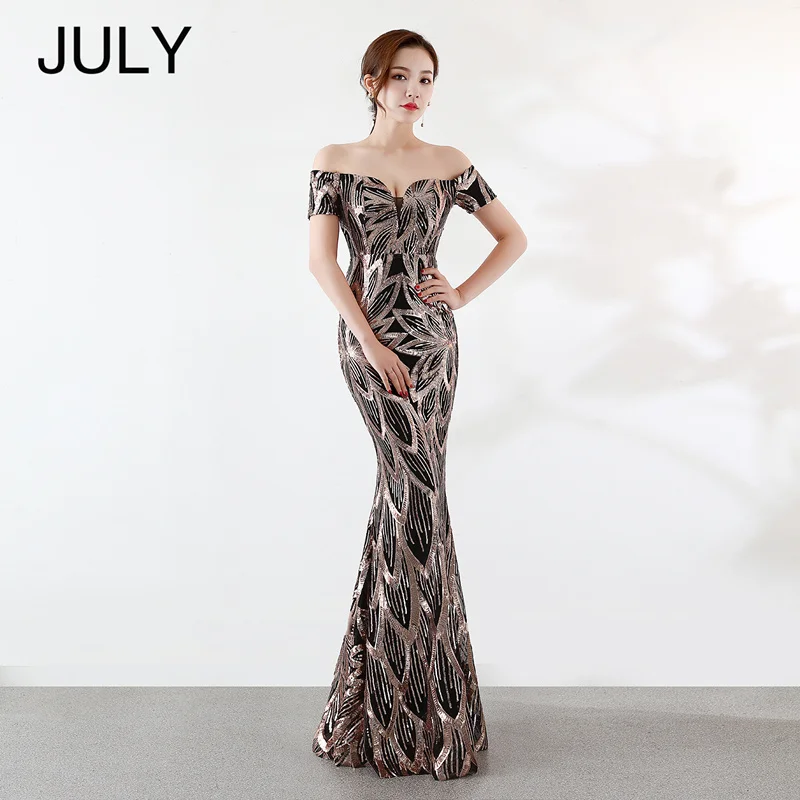 D-82 Black gold JULY Холтер шеи Элегантное Длинное, с блестками платье выдалбливают вечерние платья сексуальное рыбий хвост платье без рукавов вечернее платье с блестками - Цвет: D-82 Black gold