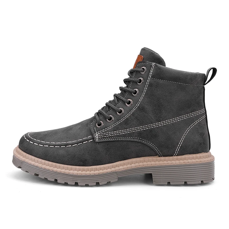 Vertive Snow Boots Men Winter Plush Warm Men Motorcycle Boots Lace-Up Male Ankle Boots Waterproof Autumn Man Work Shoes - Цвет: gray