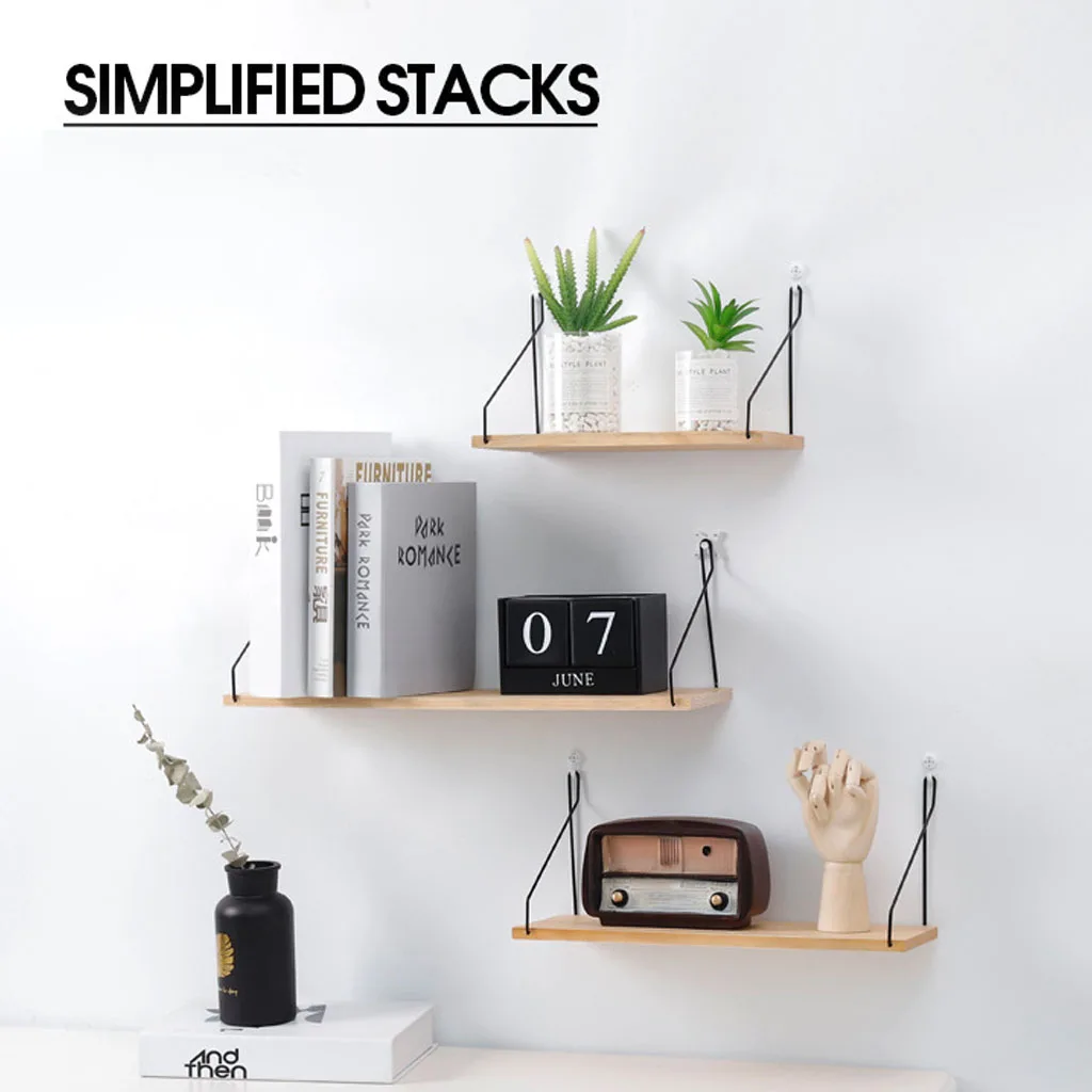 

Wall Storage Rack Shelf Iron Wooden Partition Board Bedroom TV Wall Hanging Storage Shelves Rack Home Living Room Organizer
