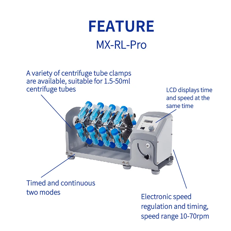 Lab Centrifuge Tube Rotator Mixer LCD Digital Adjustable 0-70rpm 1.5/15/50ml Centrifuge Tube Sample Mixing Laboratory Equipment