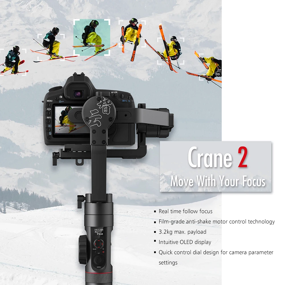 

Zhiyun Crane 2 Dual Handheld 3-Axis Gimbal stabilizer for Canon Nikon Sony Camera Real Time Follow Focus stabilizer