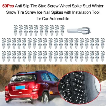 

New 50Pcs Anti Slip Tire Stud Screw Wheel Spike Winter Snow Tire Screw Ice Nail Spikes with Installation Tool for Car Automobile