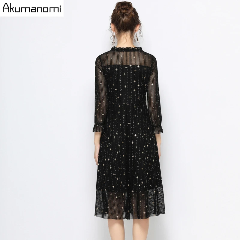 Платье для женщин размера плюс, весна-лето, 4xl, 5xl, 6xl, черное, в полоску, с длинным рукавом, до середины икры, повседневное, офисное, элегантное платье, высокое качество