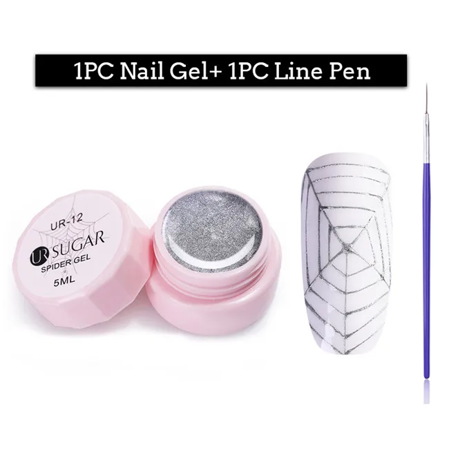 silver 2pcs4 Ur Sugar 5 мл Гель-лак для рисования ногтей лак краска для ногтей линия лак Толстая упругая краска УФ-гель замочить от паука УФ-гель - Цвет: silver 2pcs4