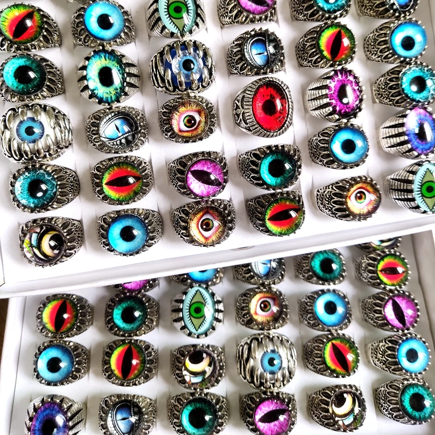 Sparking 20/50pcs Wholesale Mix Eye Ring Unique Design Evil Eye Silver Plated Tone Ring Vintage Men Women Punk Jewelry New 2