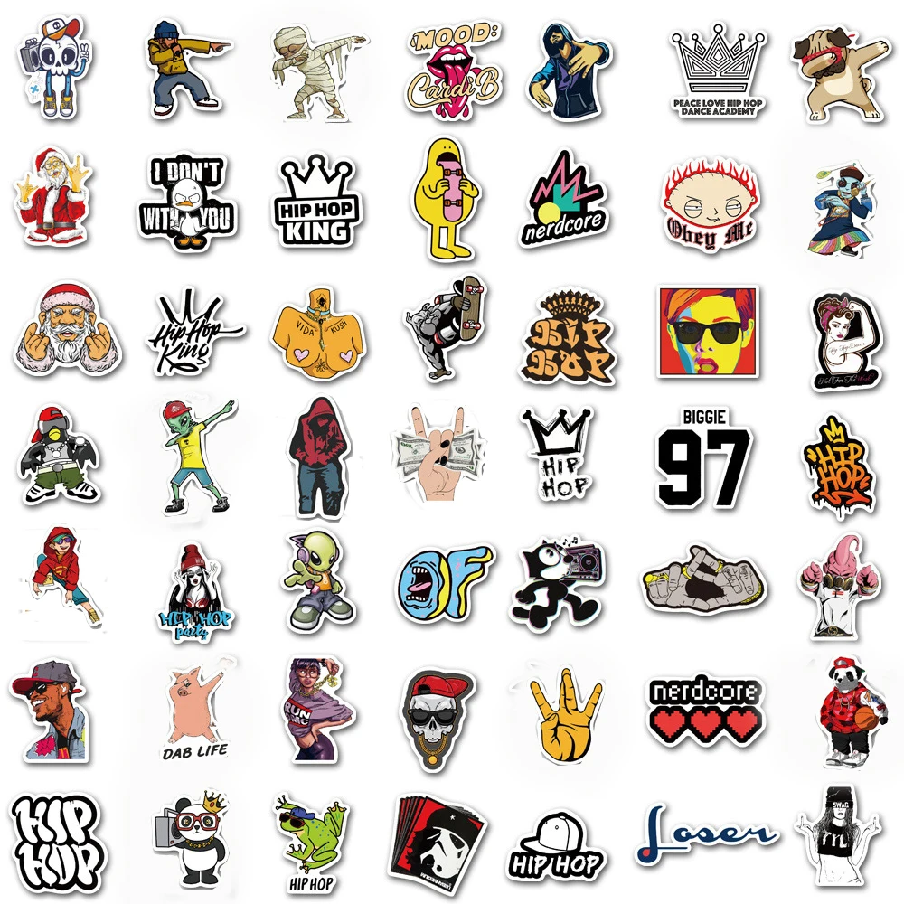 Hip Hop Stickers for Laptop Water Bottle Hip Hop Stickers for Adults Cool  Rap Vinyl Sticker Pack(50 Pcs)