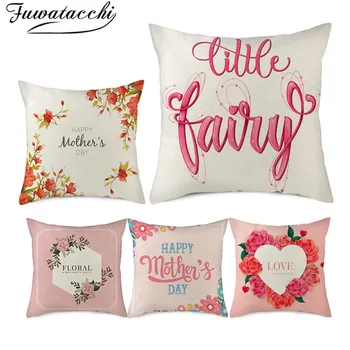 

Fuwatacchi Pure Linen Flower Pillow Cover Happy Mothers' Day Words Photo Cushion Cover for Home Chair Sofa Decorative Pillowcase