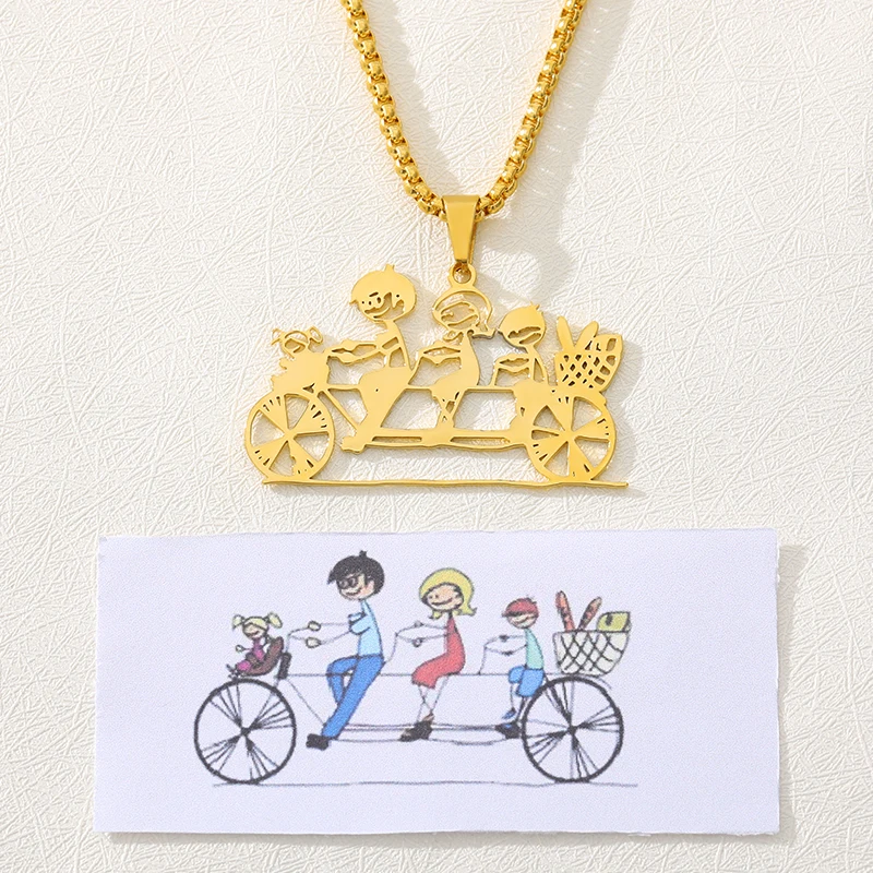 

Children's Drawing Necklace Personalized Gold Stainless Steel Kid's Art Necklace Necklace Child Artwork Gift For Mom And Grandma