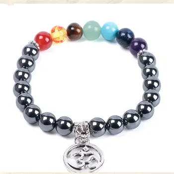 

Wholesale 6pcs/Lot 8mm Stone Beads Jewelry Natural Semi-precious Crystal Bracelet Seven Chakras Black Moon Stone Yoga Bracelet