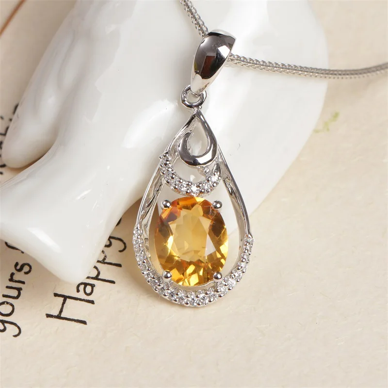 

Hot Sales Multicolored xiang shi pin S925 Silver Plated 18k Gold Inlaid Natural Yellow Crystal Topaz Pendant Necklace