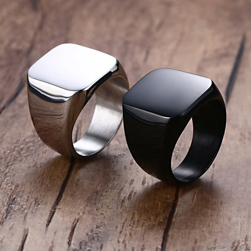 

Men Stainless Steel Square Finger ring Classic Antique Simple Metal Ring High-Quality engage Ring Jewelry Geometric wedding ring