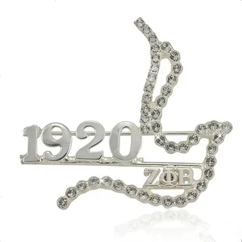 

Double Nose Factory Drop Sale Metal Crystal Pearl Dove Shape Greek Letter ZOB Life Member Finer 1920 Zeta Phi Beta Brooches Gift