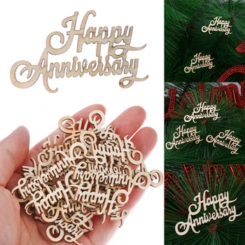 

15PCS Happy Anniversary Laser Cut Wooden Slice Hanging Ornaments Handcraft Letter Carving Wood DIY Crafts Home Decoration