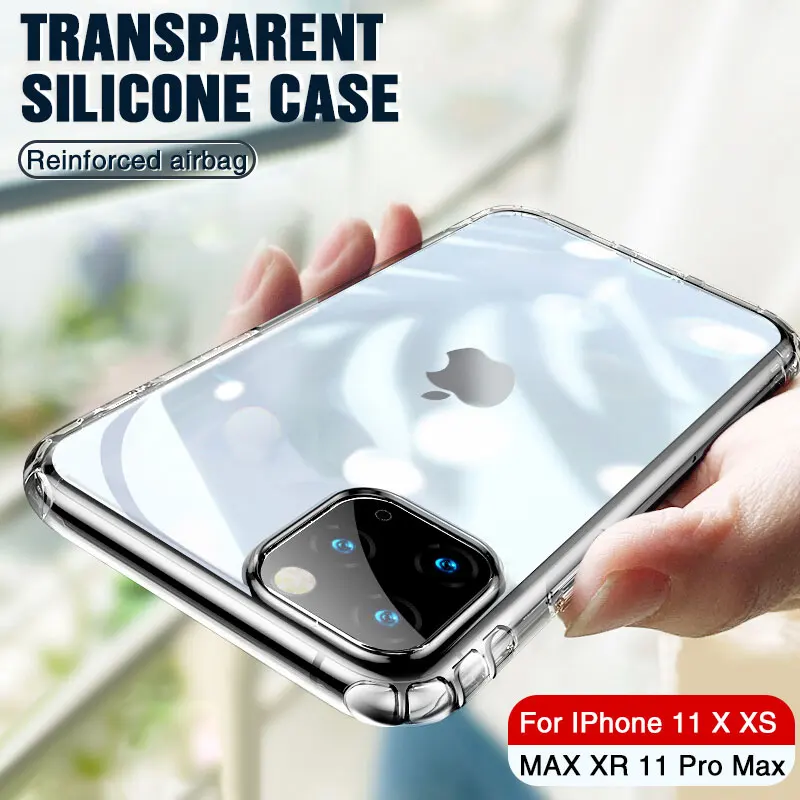 

Shockproof Silicone Phone Case On The For iPhone 11 PRO MAX X XR XS MAX Transparent Protection Back Cover On iphone 11 PRO MAX