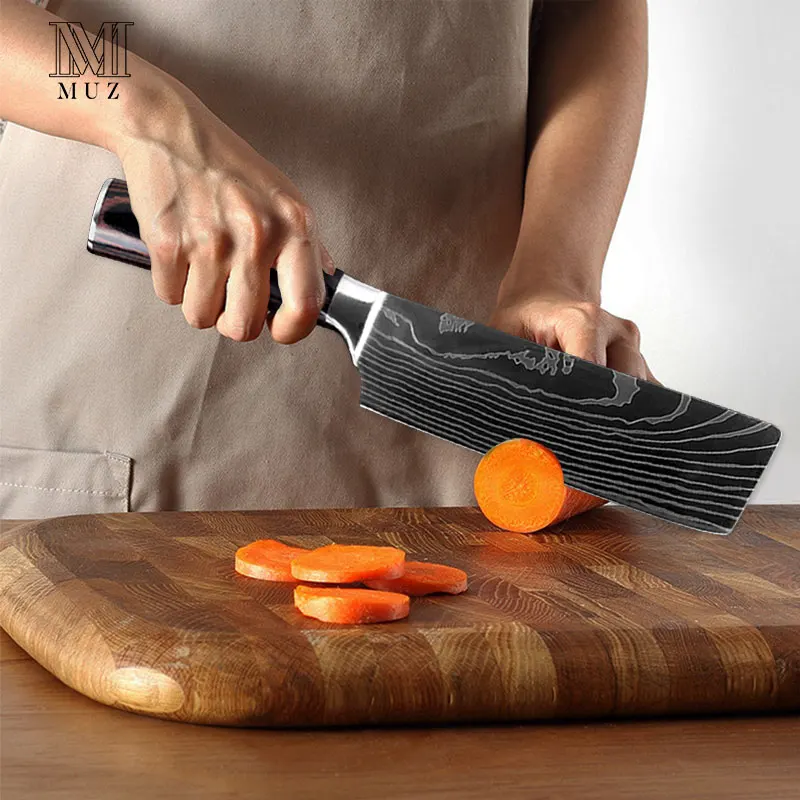 Стиль 7 ''японский нож шеф-повара Santoku из нержавеющей стали, имитация Дамасского узора, кухонные ножи, нож для овощей, ножи накири