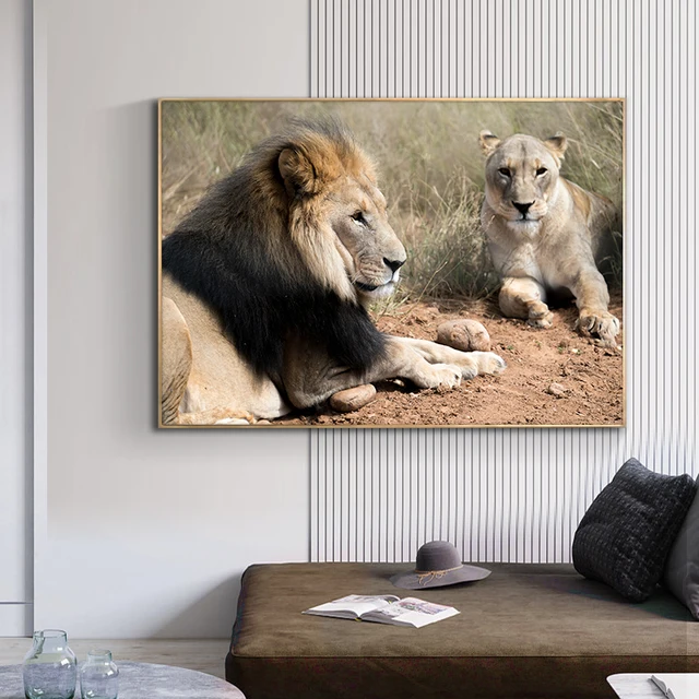 Wild Lion Couple Picture Printed on Canvas 1