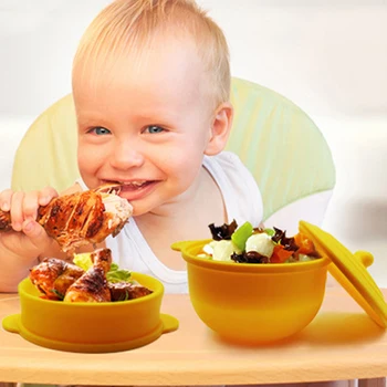 

Children's Tableware Folding Silicone Anti-drop Bowl Sucker Bowl Complementary Food Bowl Yellow Blue Red Color