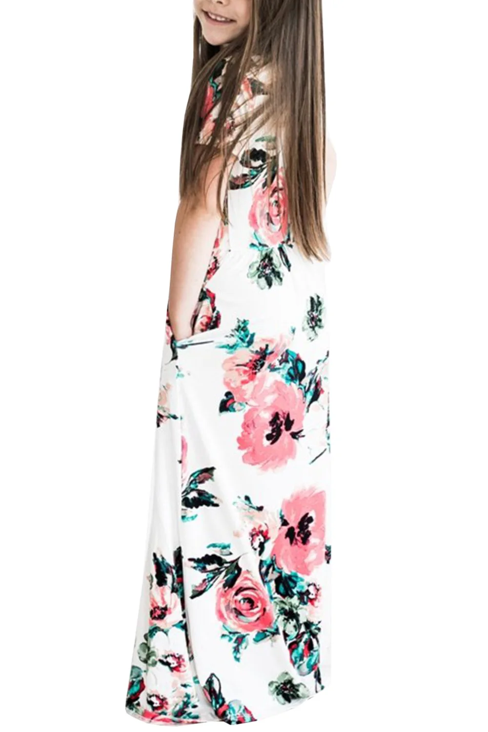 1-10Yrs Summer Baby Girls Bohemian Long Printing Birthday Party Maxi Dress with Pocket Floral Casual Children Girls Beach Dress