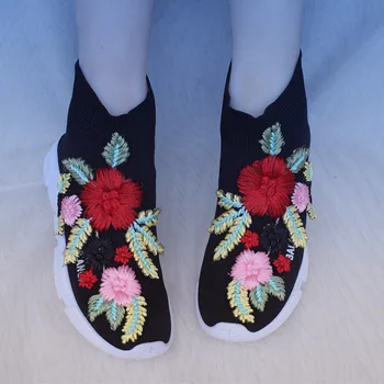 

Luxury Flower Embroidery Sock Boots Women Platform Sneaker Ankle Booties Thick Bottom Shoes Casual Ladies Trainers Basket Femme