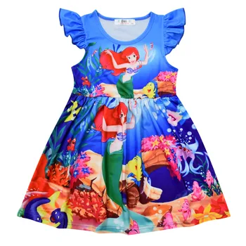

Girls Halloween Clothes Mermaid Cartoon Pattern Dress Kids Summer Costume Children Beautiful Princess Ariel Short Sleeve Dresses