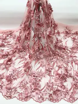 

White 3D Beads Lace Fabric 2019 High Quality Mesh Embroidery Applique 3D Flower Tulle Nigerian Lace Fabrics For Bridal YYZ0897