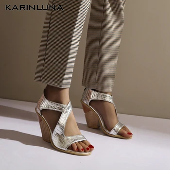 

Karinluna Wholesale Plus Size 48 Customized Chunky High Heels Zipper Brand Design Summer Sandals Woman Shoes Women