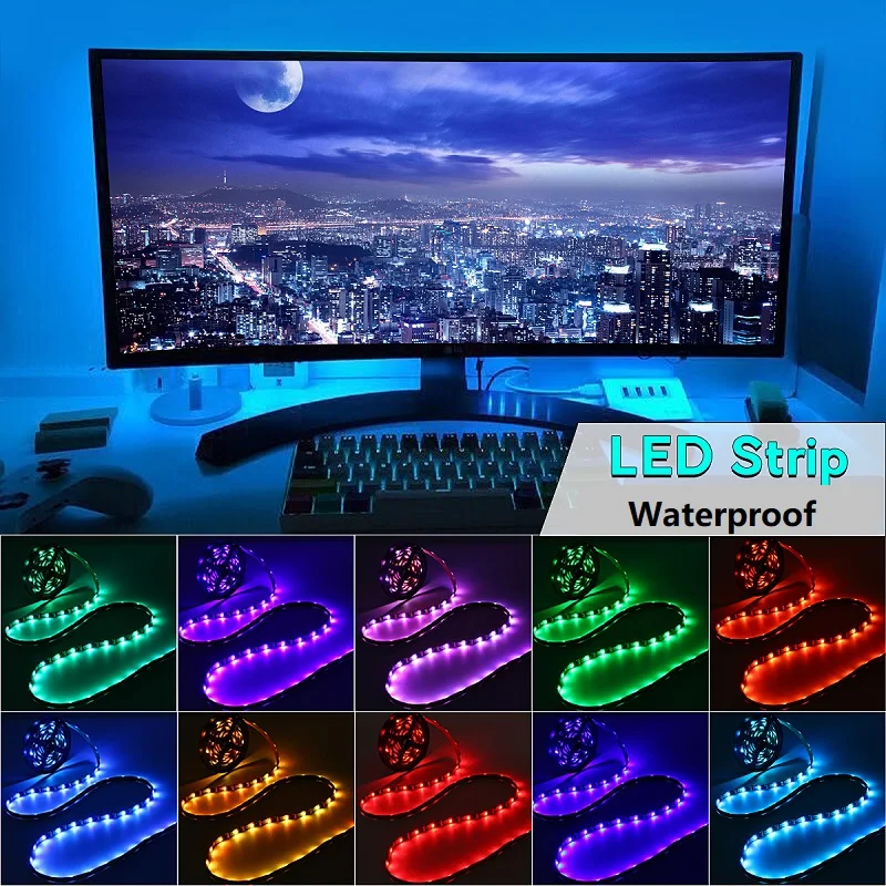 Цветная (RGB) Светодиодные ленты светильник Водонепроницаемый цветная SMD5050 DC5V 0