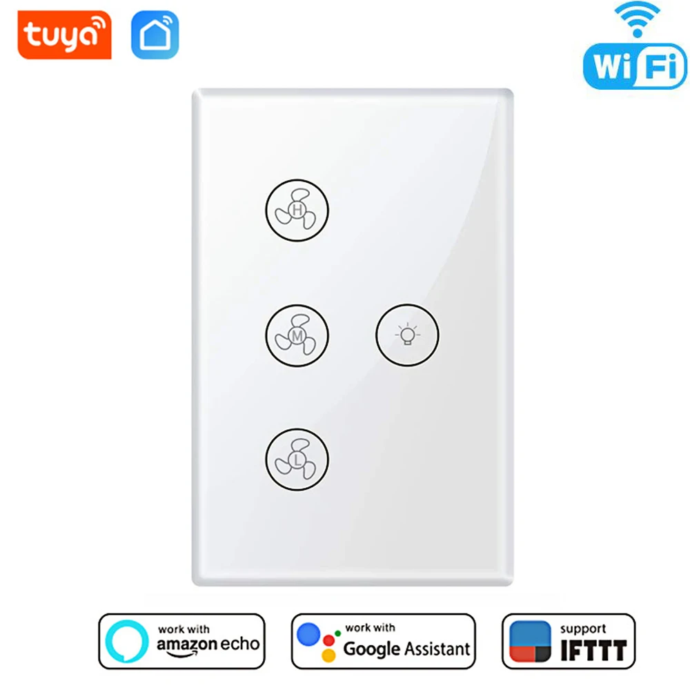 

Tuya Smart Life Ceiling Fan Light Switch Voice Tablet App Smart Remote Control Fan 3 Speed Compatible Alexa Google Home IFTTT