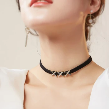 

New Design Black Velvet Choker Necklace Gothic Handmade With Charm Rhinestone XXX Design Gothic Emo For Women Collares Mujer