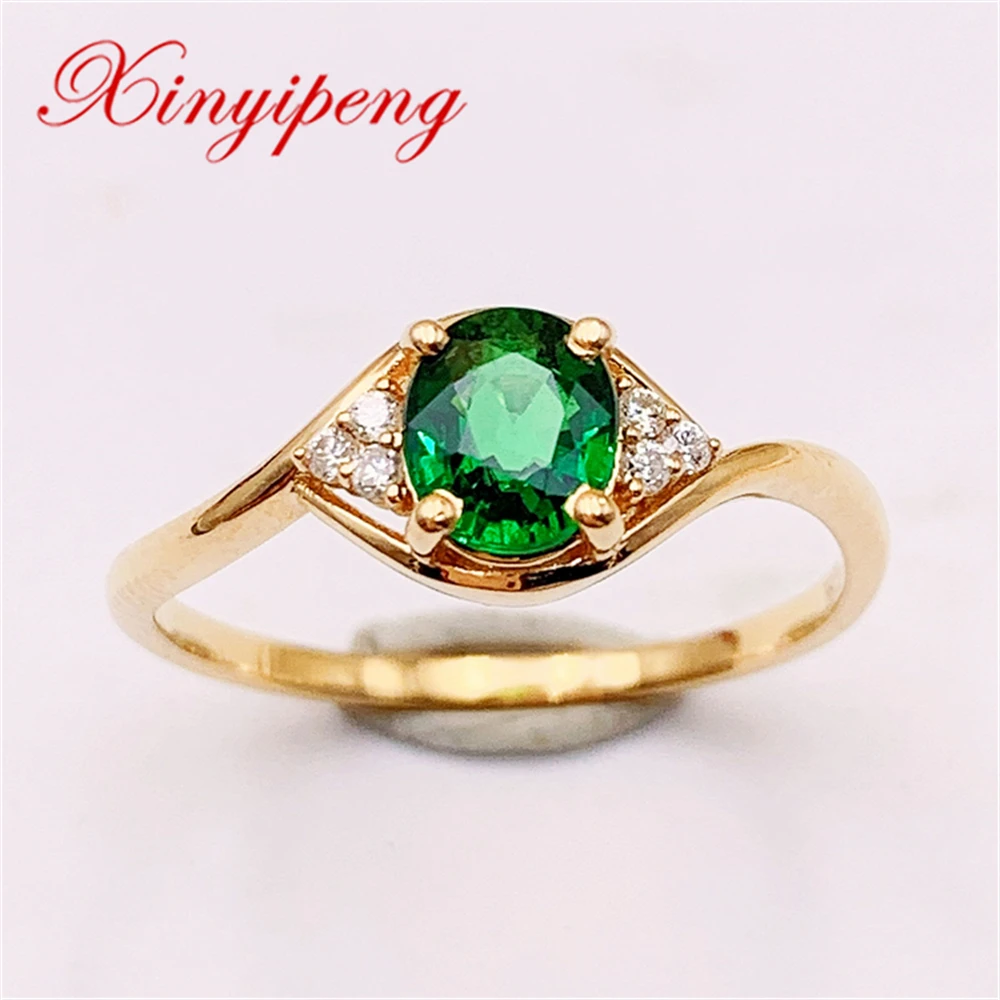

Xin Yipeng ювелирные изделия из драгоценных камней, реальное желтое золото 18 карат с инкрустированными бриллиантами натуральными Tsavorite Подарок на годовщину в виде колец для женщин